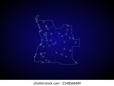 Angola concept vector map with glowing cities, map of Angola suitable for technology,innovation or internet concepts.
