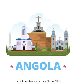 Angola country design template. Flat cartoon style historic sight web vector illustration. World vacation travel Africa African collection. Christ The King Statue Se Cathedral Do Huambo Holy Savior.