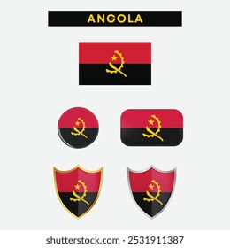 Angola country flag, country flag button, and shield vector design