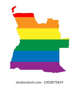 Angola country silhouette. Country map silhouette in rainbow colors of LGBT flag.