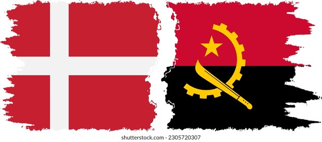 Angola and Denmark grunge flags connection, vector
