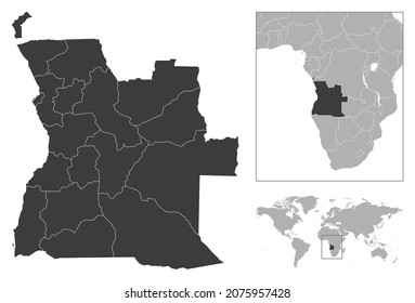 Angola - detailed country outline and location on world map. Vector illustration