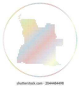 Angola digital badge. Dotted style map of Angola in circle. Tech icon of the country with gradiented dots. Beautiful vector illustration.