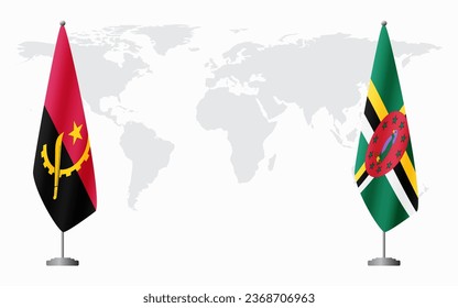 Angola and Dominica flags for official meeting against background of world map.
