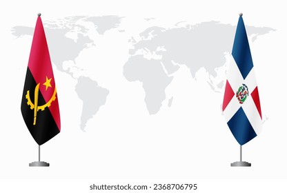 Angola and Dominican flags for official meeting against background of world map.