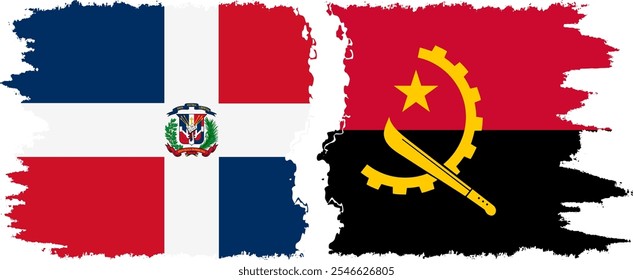 Angola and Dominican Republic grunge flags connection, vector