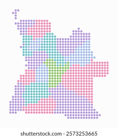 Angola dotted map. Digital style map of the country on a white background. Angola shape with circle dots. Colored dots style. Large size circles. Beautiful vector illustration.