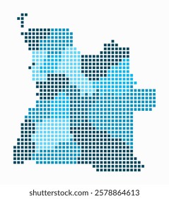 Angola dotted map. Digital style map of the country on white background. Angola shape with square dots. Colored dots style. Large size squares. Artistic vector illustration.