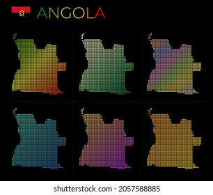 Angola dotted map set. Map of Angola in dotted style. Borders of the country filled with beautiful smooth gradient circles. Astonishing vector illustration.