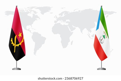 Angola and Equatorial Guinea flags for official meeting against background of world map.