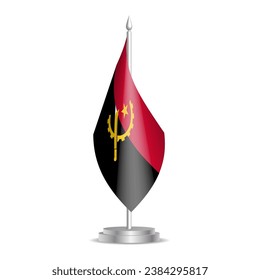 Angola flag - 3D mini flag hanging on desktop flagpole. Usable for summit or conference presentaiton. Vector illustration with shading.