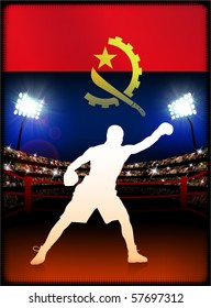 Angola Flag with Boxer on Stadium Background Original Illustration