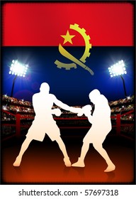 Angola Flag with Boxer on Stadium Background Original Illustration