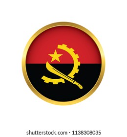 Angola flag button, Golden on a white background,flag of Angola Round badge or icon isolated. Vector illustration.