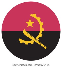 Angola flag. Button flag icon. Standard color. Circle icon flag. Computer illustration. Digital illustration. Vector illustration.