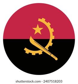 Angola flag. Button flag icon. Standard color. Circle icon flag. Computer illustration. Digital illustration. Vector illustration.