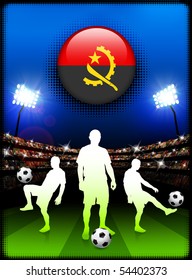 Angola Flag Button with Soccer Match in Stadium Original Illustration
