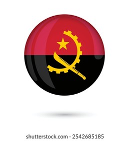 Ilustração do vetor da bandeira de Angola isolada sobre fundo branco. Angola redondo brilhante brilhante bandeira cores oficiais, gráfico 3D para a independência Dia 11 de novembro, banner, cartaz, folheto, brochura, online