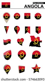 Angola Flag Collection. Big set for design. Vector Illustration.