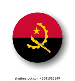 Angola flag - flat vector circle icon or badge with dropped shadow.