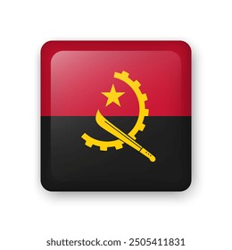 Angola flag glass icon. Square vector element with shadow. Best for mobile apps, UI and web design.