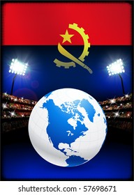 Angola Flag with Globe on Stadium Background Original Illustration
