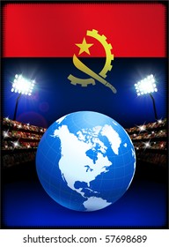 Angola Flag with Globe on Stadium Background Original Illustration