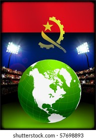 Angola Flag with Globe on Stadium Background Original Illustration