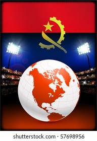 Angola-Flagge mit Globe auf Stadionhintergrund - Originalillustration