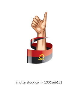 Angola flag and hand on white background. Vector illustration