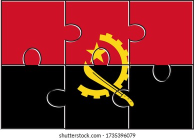 Angola Flag Jigsaw Puzzle. Vector illustration. 6 pieces of puzzles. Simple puzzles for kids.