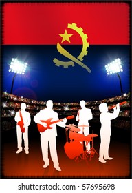 Angola Flag with Live Music Band on Stadium Background Original Illustration