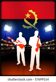 Angola Flag with Live Music Band on Stadium Background Original Illustration