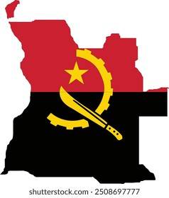 Angola-Flagge auf der Karte, Angola-Karte mit Flagge, Landkarte, Angola-Karte mit Flagge, Nationalflagge Angola