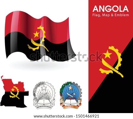 Angola Flag with map and emblem