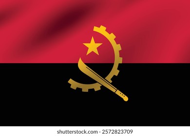 Angola flag official colors and proportion digital vector illustration. Pleated flag.