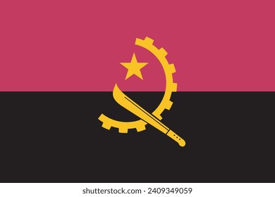 Angola flag. The official ratio. Flag icon. Standard color. Standard size. A rectangular flag. Computer illustration. Digital illustration. Vector illustration.