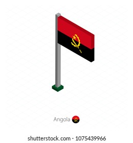 Angola Flag on Flagpole in Isometric dimension. Isometric blue background. Vector illustration.