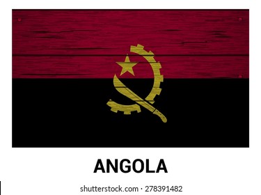 Angola flag on wood texture background - vector illustration