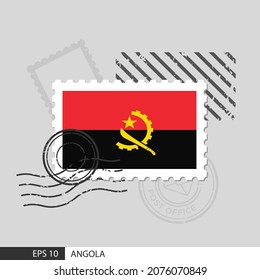 Sello postal de la bandera de Angola. Ilustración vectorial aislada en el fondo de la estampilla postiza gris y especificar es eps10 vector.