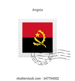Angola Flag Postage Stamp on white background. Vector illustration.