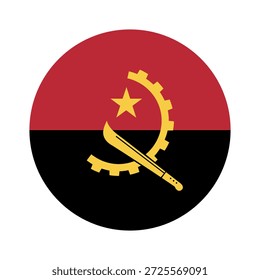 Angola flag round badge. Flag of Angola circle symbol, background. Button, banner, icon. National sign of Angola.