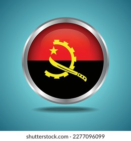 The Angola flag. Round glossy. Silver frame. Isolated on color gradient background