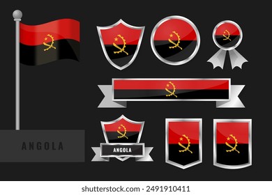 Angola flag set. Collection of Angola national emblems. Flat design of flags collection