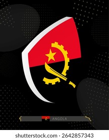 Angola Flag Shield icon in 3D on Dark Modern Abstract Rugby Background. Perfect for sports events, heritage themes, national celebrations, and patriotic designs.
