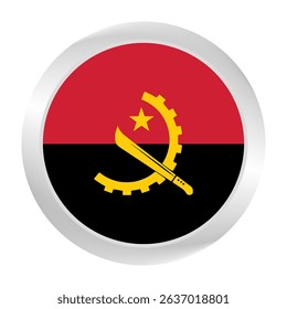 The Angola flag.  Silver frame. Circle flag icon logo. Round glossy. Flag icon. Standard color. Digital illustration. 
