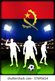 Angola Flag with Soccer Player on Stadium Background Original Illustration