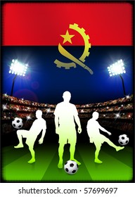Angola-Flagge mit Fußballspieler auf Stadionhintergrund - Originalillustration