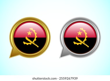 Angola flag speech bubble. Speaking flag icon in gold and silver color