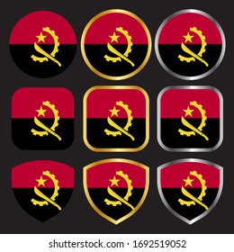 icono vectorial de bandera angola con borde dorado y plateado